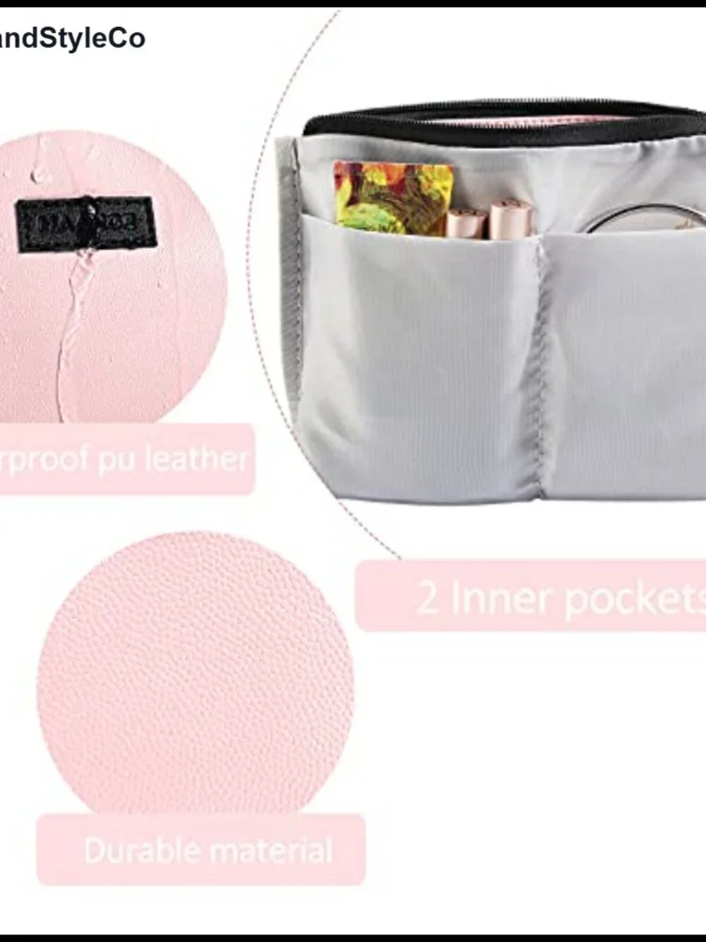 Waterproof PU Leather Small Makeup Bag with Zipper and Handle for Travel and